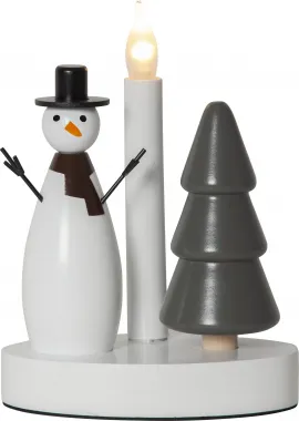 Koka svečturis ar sniegavīra un egles figūru balts 0,6W 16x21cm Christmas Joy 652-91